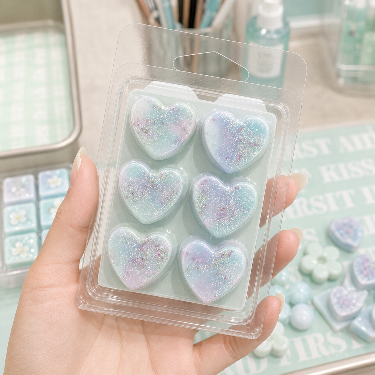 DIY Wax Melt Workshop at First Aid Kiss Bangkok, handmade scented wax melts in pastel colors