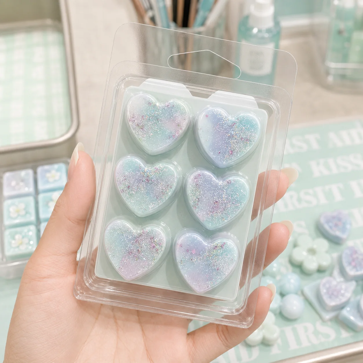 DIY Wax Melt Workshop at First Aid Kiss Bangkok, handmade scented wax melts in pastel colors